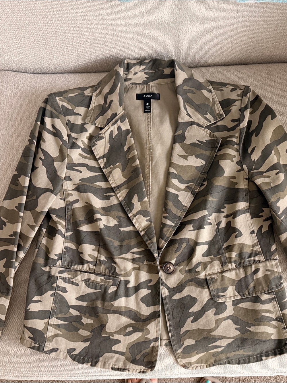 Aqua Women's Camouflage Single-Button Blazer Jacket - Olive/Tan